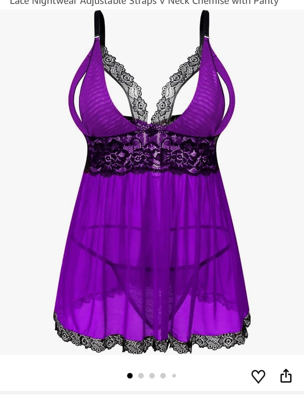 Sheer Purple Lace Babydoll Chemise with Black Trim